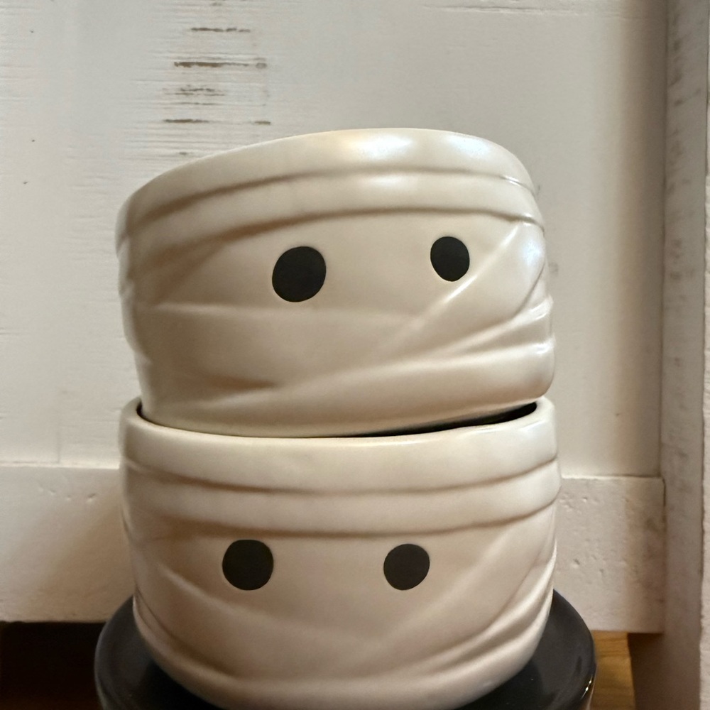 Rae Dunn Mummy-Themed Ceramic Bowls - White and Black